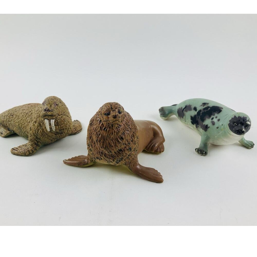 Lot 3 AAA Plastic Animals Toy Walrus, Seal Sea Lion Fur Harp Ocean Beach Heavy T